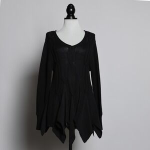 Goth Emo V-Neck Black Cable Knit Long Sweater Small Dark Academia